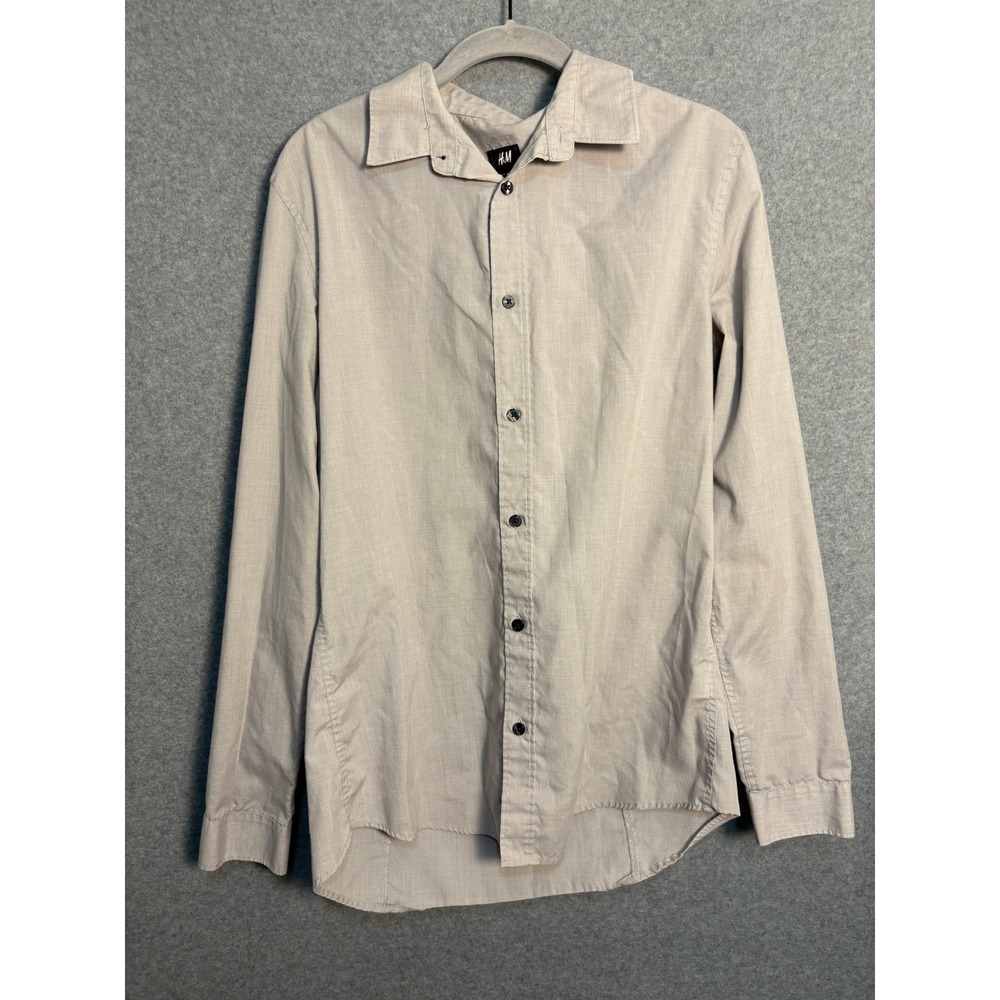 H&M Easy Iron Men's Button Up‎ Shirt Light Gray Minimalist Casual M